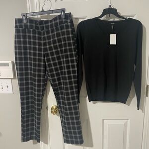 Black and White Plaid Women's Pants large counterparts new lg apt 9 blk sweater